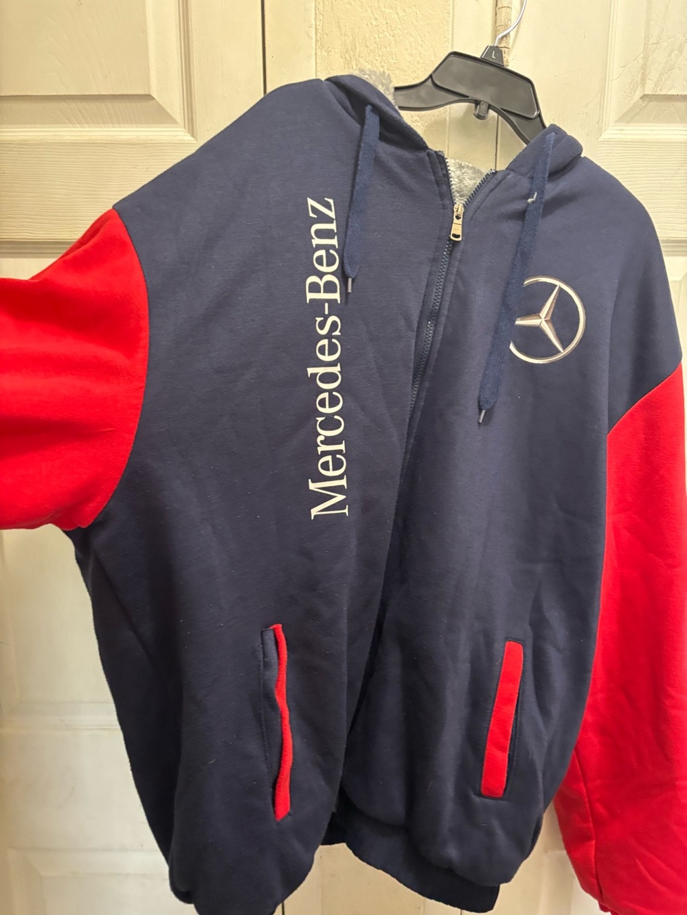 Mercedes-Benz Men’s Navy and Red Bomber Hoodie Jacket